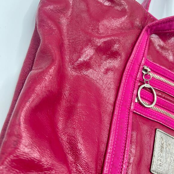 Coach Poppy Patent Leather Glam Tote Shoulder Bag Silver/Fuchsia Pink No 13836 - Picture 5 of 16